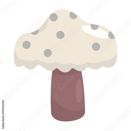 A whimsical illustration of a mushroom with a smooth cap and a sturdy stem in a light background