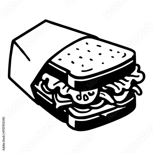 Vector Illustration of a Wrapped Sandwich. A Graphic for Lunch, Fast Food, and Deli Menus.