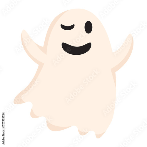 Playful cartoon ghost character with a friendly expression, set against a simple background