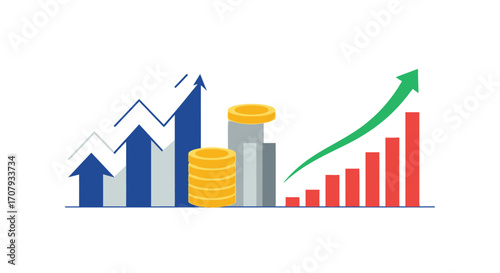 Financial Growth Charts and Stacks of Coins Illustrating Business Success.