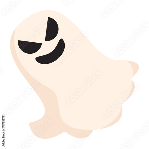 Abstract illustration of a whimsical ghost character with playful features and soft colors