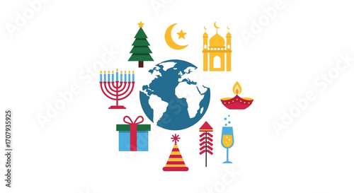 Global Holiday Celebrations - Diverse Festive Icons Around the World.