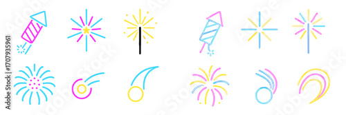 Vibrant neon fireworks and sparklers for festive celebrations and holiday events, a dazzling display of light