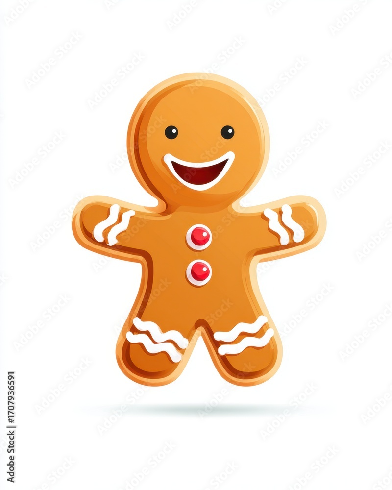 Obraz premium Cheerful gingerbread man illustration with festive details on white background