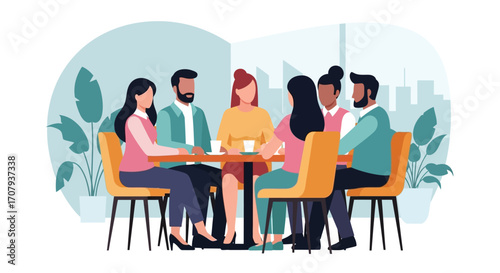 Group of diverse people meeting around a table.