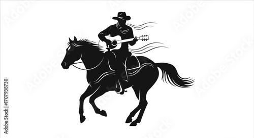 Silhouette of a Cowboy Playing a Guitar on Horseback A Western Musical Icon