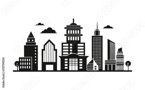 Modern city skyline silhouette with tall buildings and subtle clouds symbolizing urban growth
