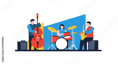 Jazz Band Performing Live Music with Instruments.