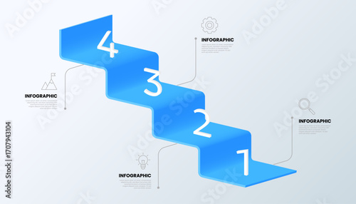 Infographic showing a blue 3D staircase presentation.