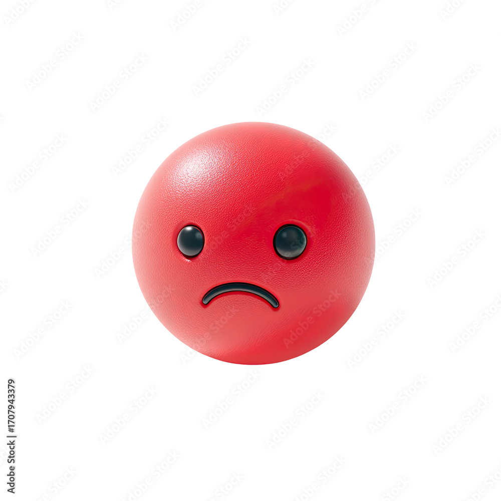 Fototapeta premium Red sad emoticon, round, glossy