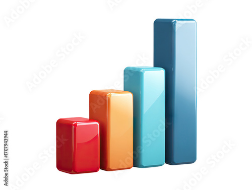Free Download Glossy multicolored infographic chart with four bars, isolated on transparent cutout background - GFXLoad