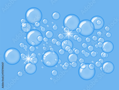 Illustration of transparent soap bubbles. A symbol of cleanliness, hygiene, and freshness.