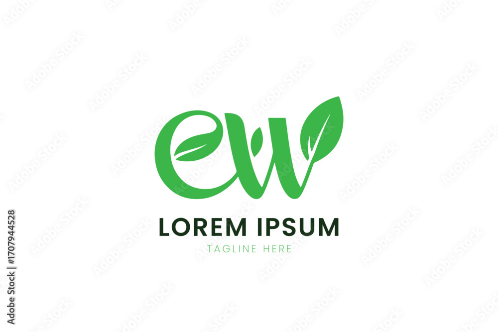 Fototapeta premium Elegant green leafy ew monogram logo for eco-friendly brands and nature themes