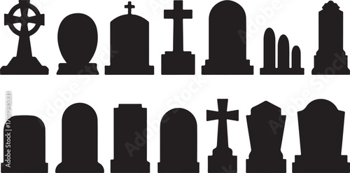 Cross religion cemetery vector illustration with christian symbols and graveyard design. Halloween icon set