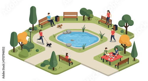 People relaxing and enjoying a park setting.