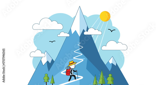 Person Hiking Up a Mountain.
