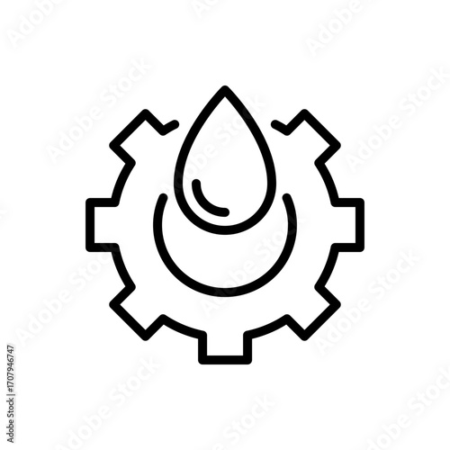 Gear with an oil drop, representing industrial processes, mechanics, and lubrication. Perfect for engineering, manufacturing, or maintenance concepts