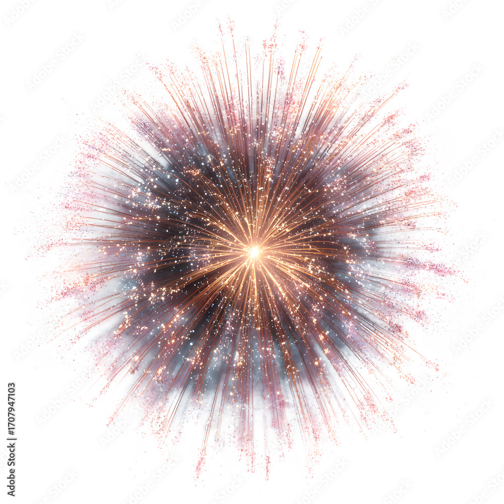 Naklejka premium Abstract, colorful fireworks burst across the black night sky, a bright vector illustration of celebration and explosion