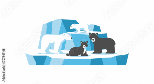 Polar bears and seals on iceberg in arctic environment illustration.