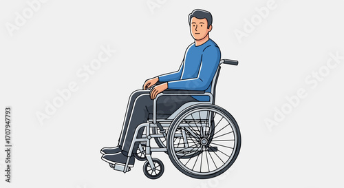 Person in wheelchair against plain background, showing accessibility and inclusion. Individual using wheelchair for mobility, highlighting disability and independent living.