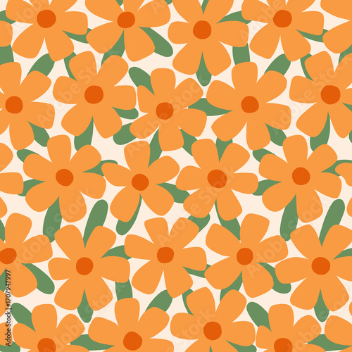 seamless orange flowers pattern, hand drawing illustration