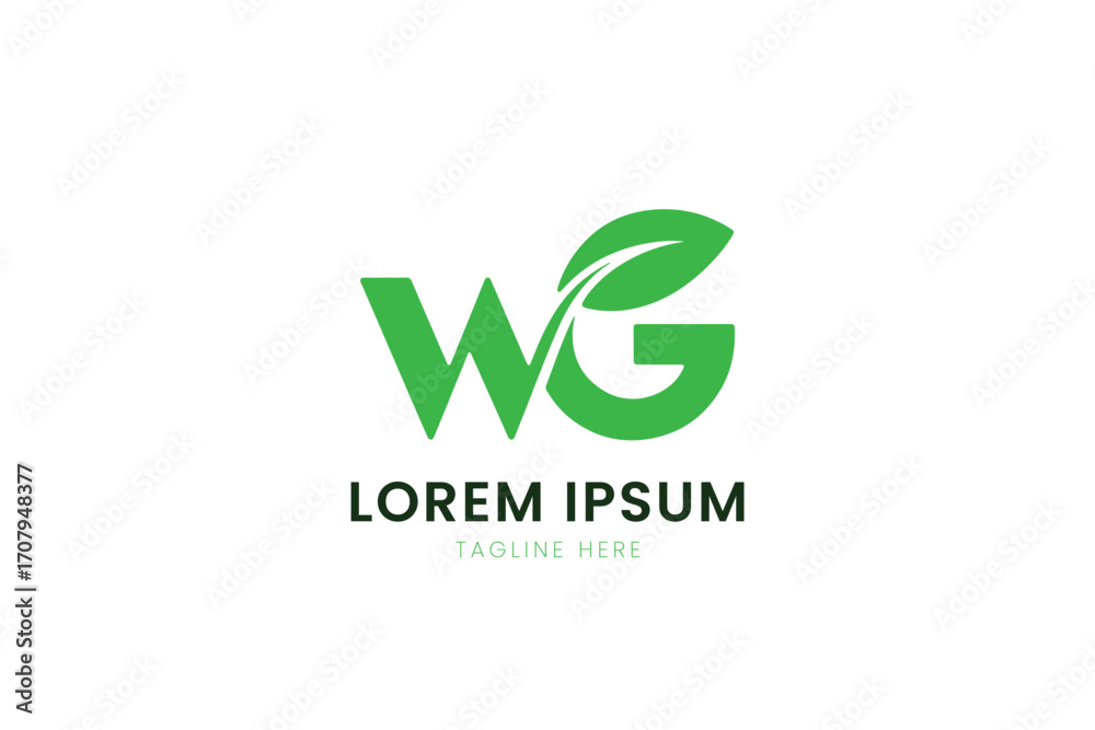 Fototapeta premium Minimalist green wg logo with leaf element for nature and eco-friendly brands