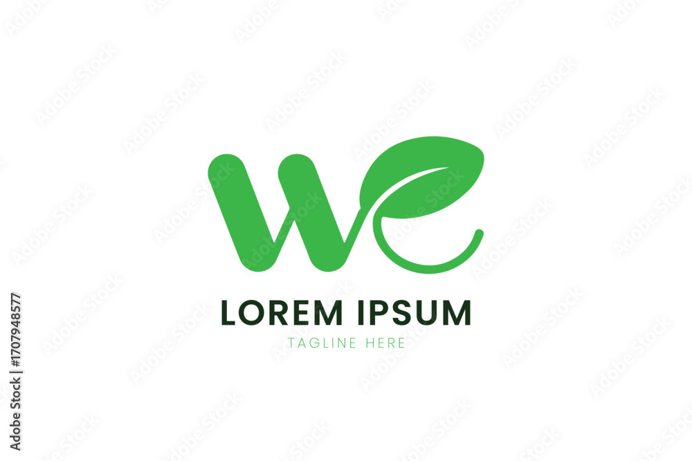 Fototapeta premium Minimalist green we logo with leaf element for eco-friendly branding