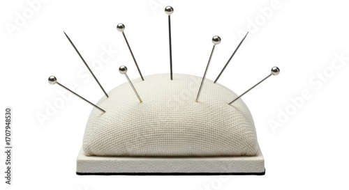 Isolated pincushion with pins, sewing equipment craft tool for dressmaker dressmaking hobby