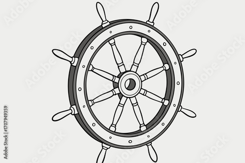 Classic ship's wheel steering nautical journeys, symbolizing control and adventure across the open sea.