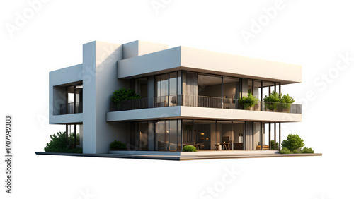 Modern luxury house with large glass windows isolated on transparent background isolated on white background