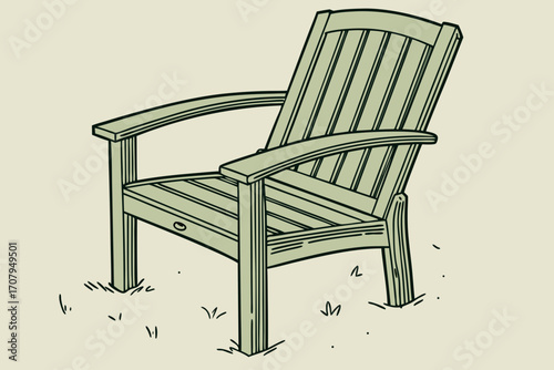Relaxing green wooden Adirondack chair sits on textured grass, inviting peaceful outdoor moments and leisure.