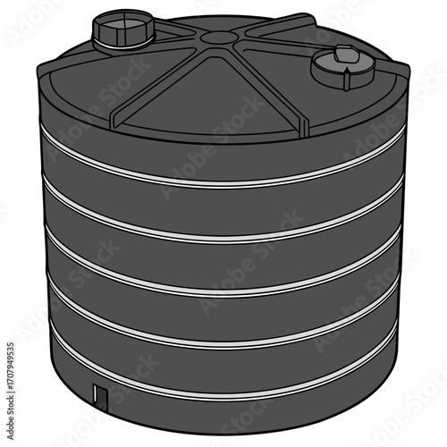 Durable black water storage tank with secure cap and outlet for industrial or agricultural use