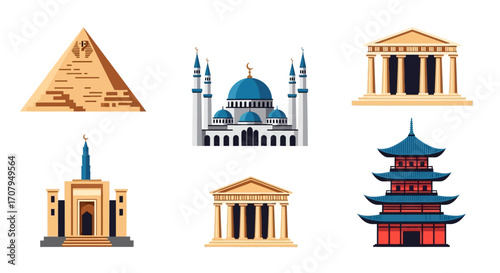 Set of Famous World Landmarks and Architectural Icons.
