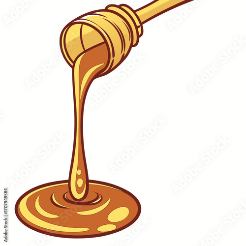 Delicious honey dripping from dipper stick vector illustration for food and sweetness concepts design