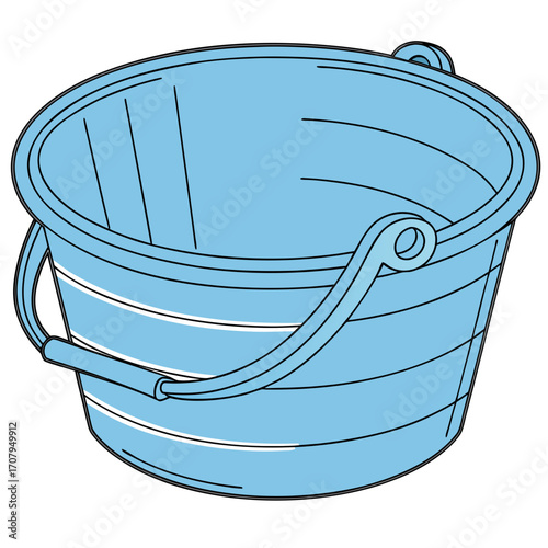 Light blue bucket with a handle showcasing its design and utility for various household and cleaning tasks in a simple illustration style