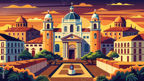 The Jesuit Block of Córdoba in Argentina showcases grand colonial churches, academic cloisters, and cobbled courtyards glowing warmly at sunset, preserving centuries of education, devotion, and Baroqu