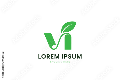 Modern minimalist green letter v logo with leaf for nature health and wellness brands