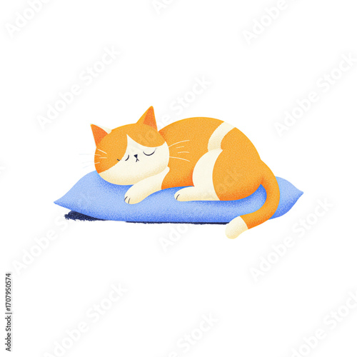 Cute and Cozy Cat Sleeping on Pillow in Soft Cartoon Style