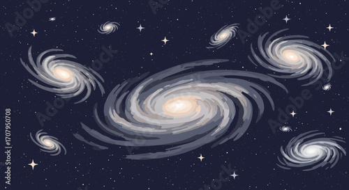 Spiral Galaxies in Deep Space.