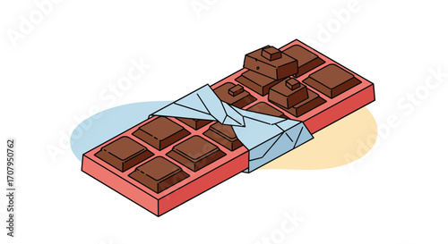 Delicious Chocolate Bar with Wrapper Unwrapped.