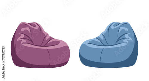 Two bean bag chairs in purple and blue colors.