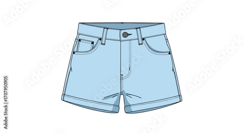 Light Blue Denim Shorts Isolated on White Background.
