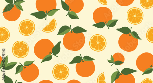 Vibrant Orange Citrus Fruit Pattern Seamless Background.