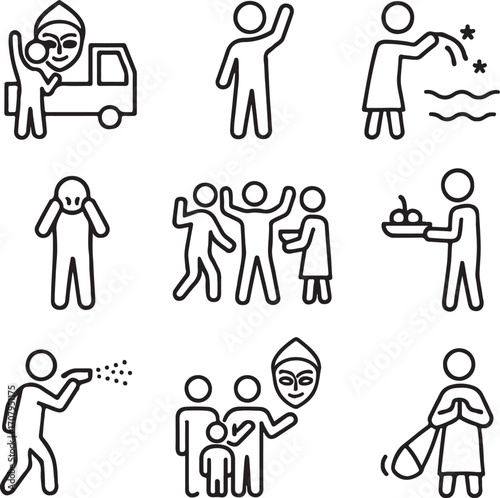 Collection of simple line drawings depicting human actions and emotions