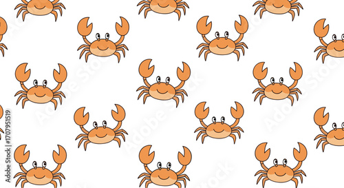 Cute Cartoon Crab Pattern Seamless Background.
