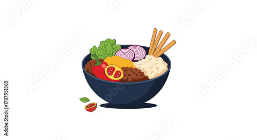 Delicious Bowl of Satay Food Illustration.