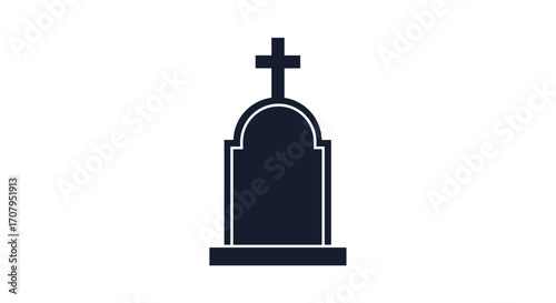 Simple Gravestone Icon with Cross Silhouette.
