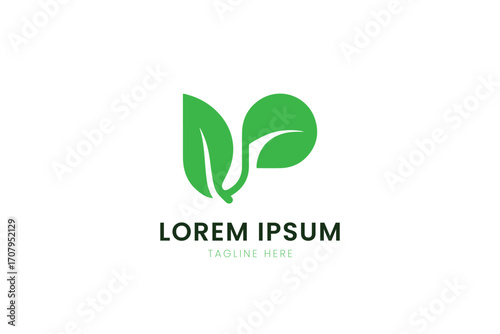 Minimalist green leaf logo design concept representing nature growth and purity