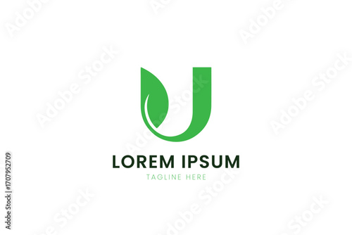Modern green leaf letter u logo design symbol abstract nature organic eco friendly brand identity