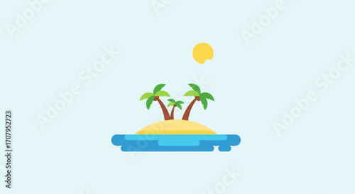 Tropical Island Paradise with Palm Trees and Sun.